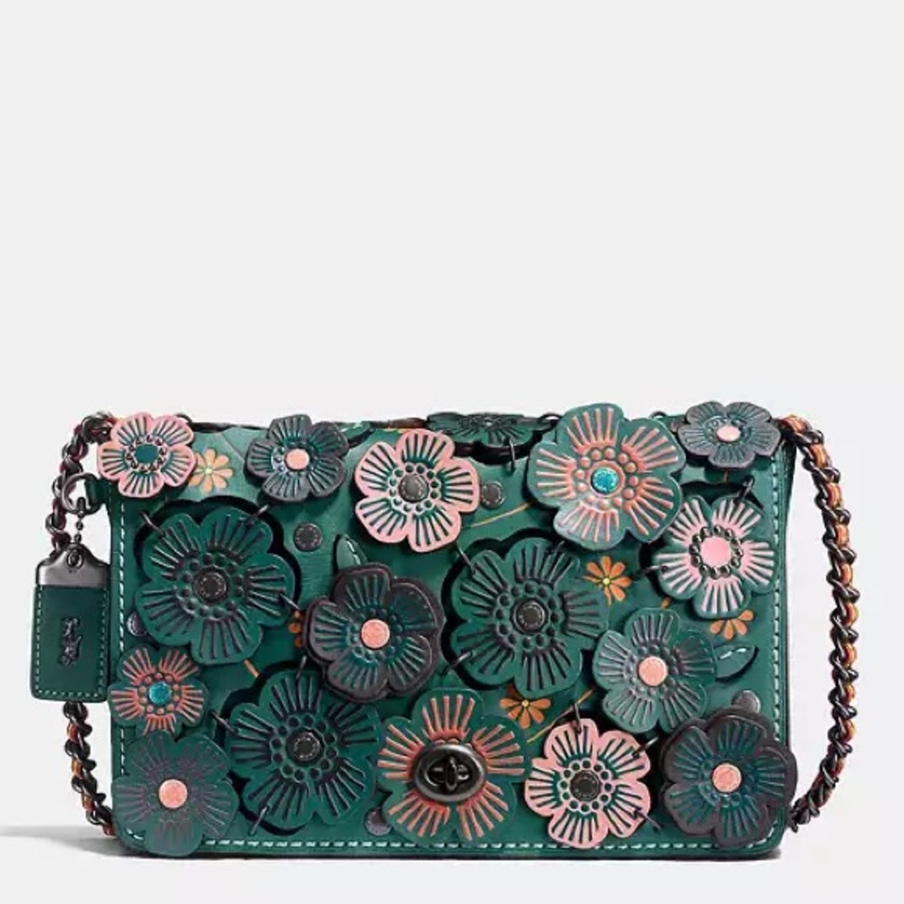Coach 21585 Dinky 24 Tea Rose Green Chain Link Rare - Picture 1 of 12